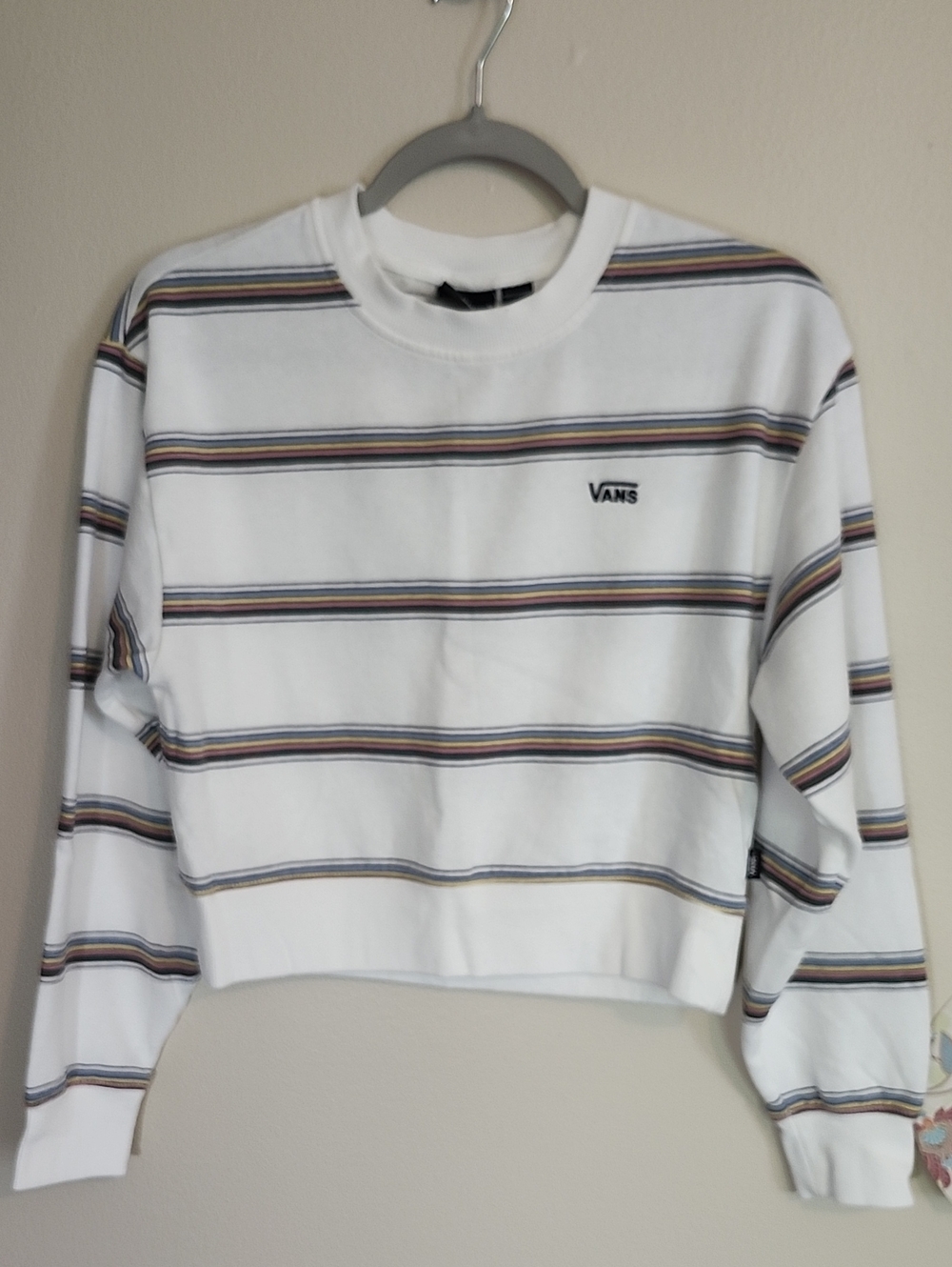 Vans/Size S Cropped Sweatshirt Striped Logo Womens Long Sleeve Crew Neck